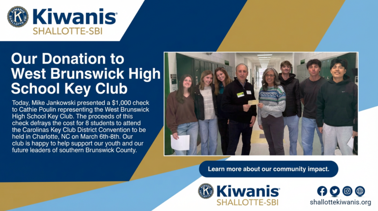 Donation to West Brunswick High School Key Club